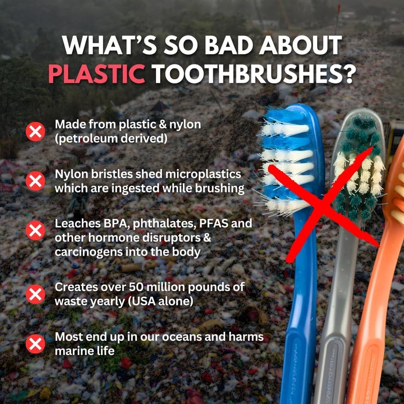 PRIMALS Boar Bristle & Bamboo Toothbrush (4-Pack) - Premium Boar Bristles - Fully Biodegradable - Plastic & Nylon Free - Quick Dry Design - Image 3